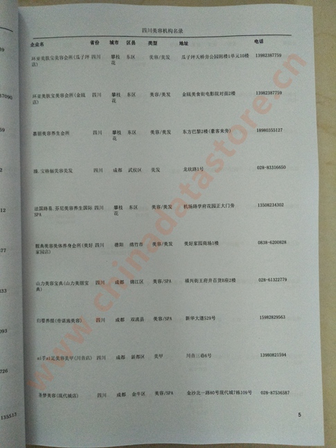 四川美容機(jī)構(gòu)企業(yè)黃頁(yè)收錄了最新的四川美容機(jī)構(gòu)企業(yè)名單，具有極高的營(yíng)銷價(jià)值，實(shí)實(shí)在在提高銷售業(yè)績(jī)